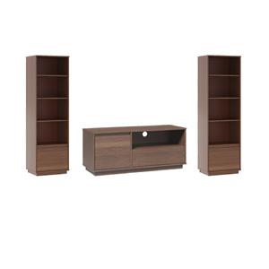 Pemberly Row Set of 3 Brown Wood Bookcases with 1-Drawer & Media Storage Console