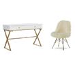 Pemberly Row Set of 2 Writing Desk with Criss Cross Legs & Faux Fur Accent Chair