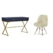 Pemberly Row Set of 2 Writing Desk with Criss Cross Legs & Faux Fur Accent Chair