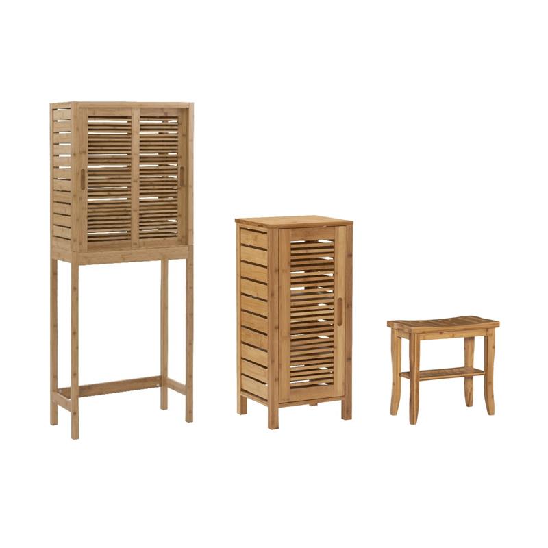 Pemberly Row 3-Piece Bamboo Bathroom Storage & Organization Set in Natural Brown