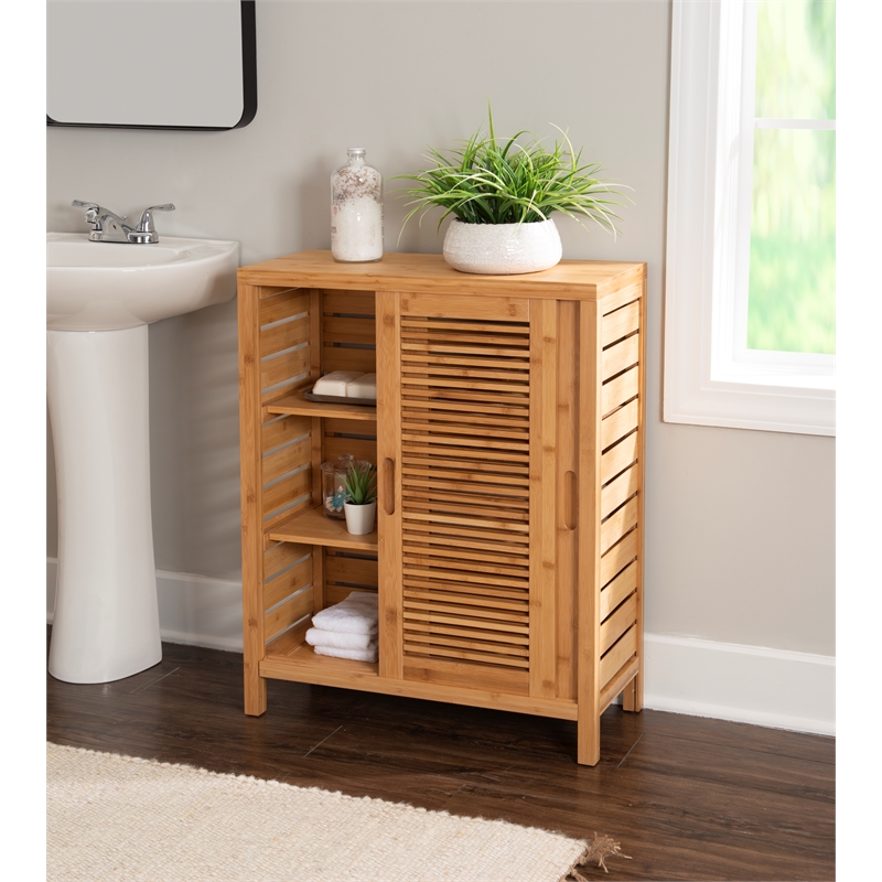 Pemberly Row 3-Piece Bamboo Bathroom Storage & Organization Set in Natural Brown