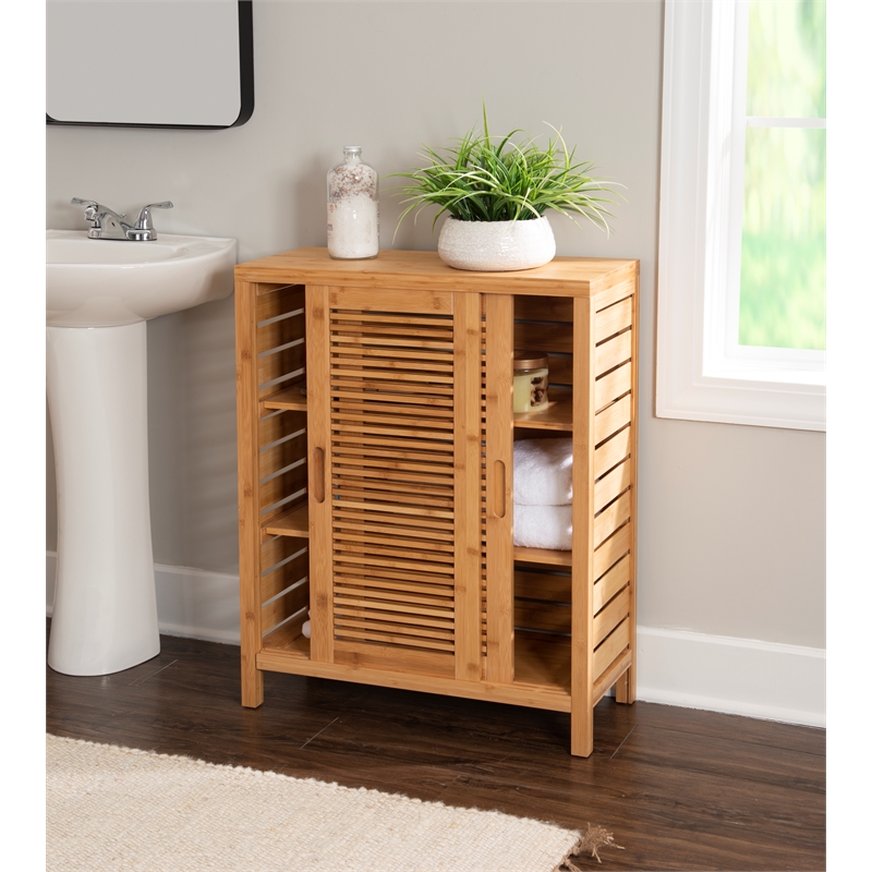 Pemberly Row 3-Piece Bamboo Bathroom Storage & Organization Set in Natural Brown