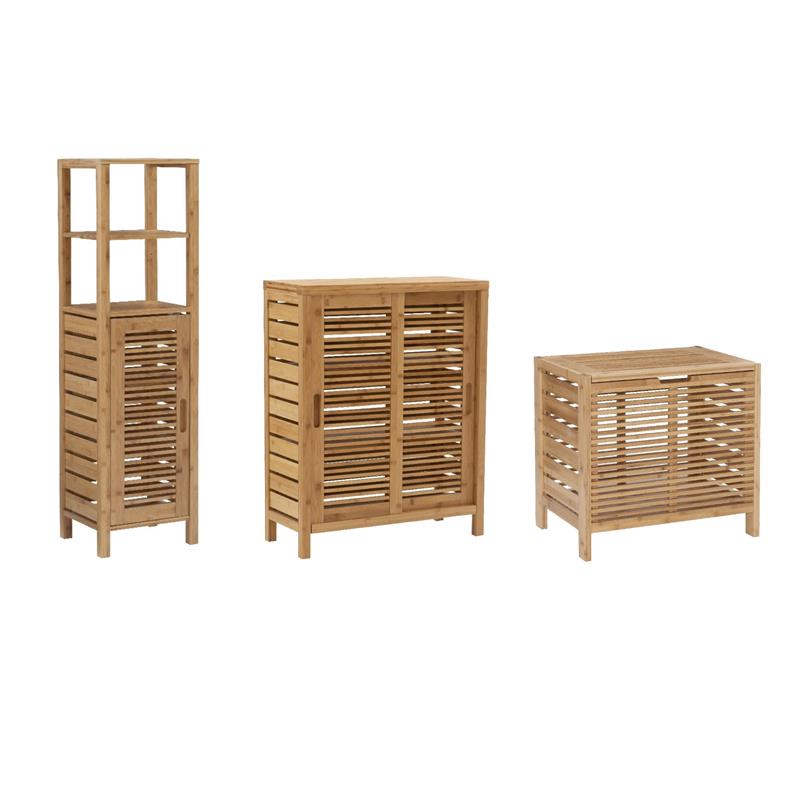 Pemberly Row 3-Piece Bamboo Bathroom Storage & Organization Set in Natural Brown