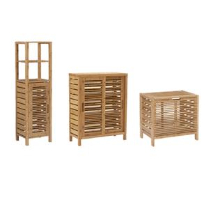 Pemberly Row 3-Piece Bamboo Bathroom Storage & Organization Set in Natural Brown