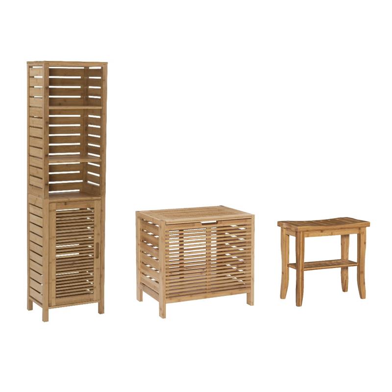 Pemberly Row 3-Piece Bamboo Bathroom Storage & Organization Set in Natural Brown