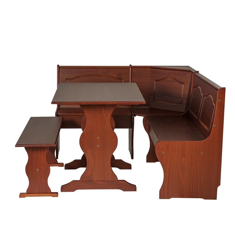 Pemberly Row 4-Piece Corner Walnut Dining Nook with Cushion Set in Blue