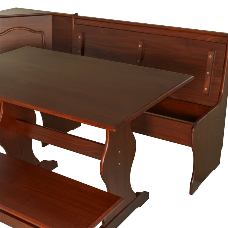 Pemberly Row 4-Piece Corner Walnut Dining Nook with Cushion Set in Blue