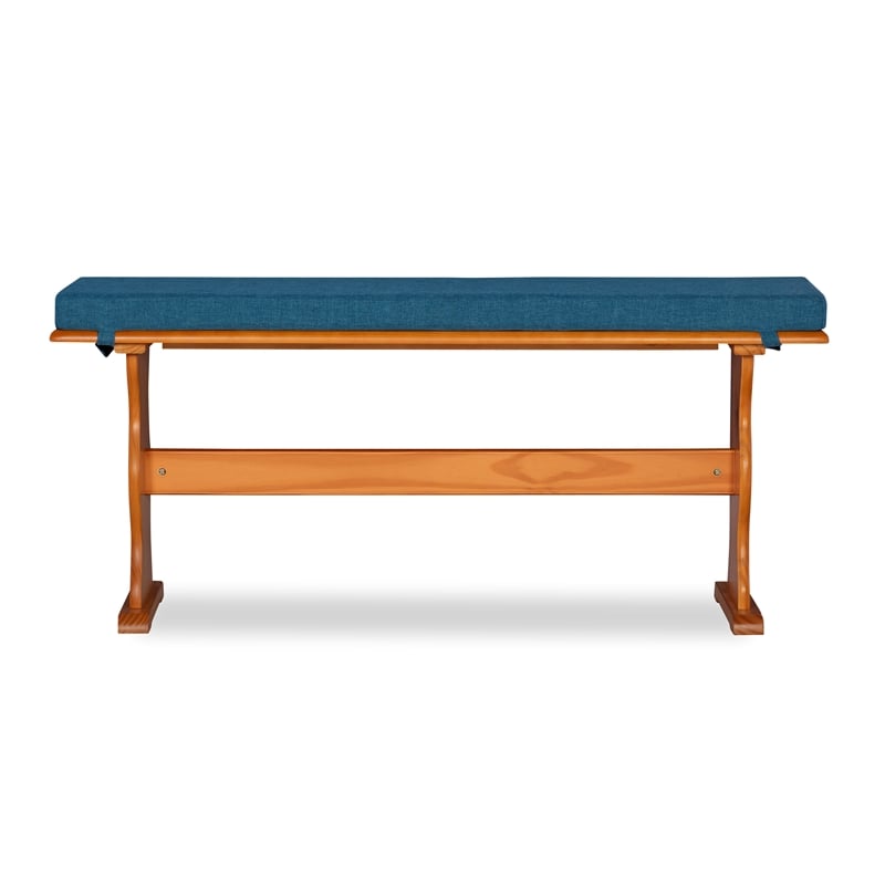 Pemberly Row 4-Piece Corner Walnut Dining Nook with Cushion Set in Blue