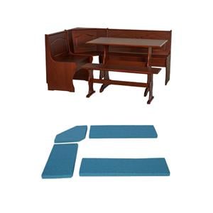 Pemberly Row 4-Piece Corner Walnut Dining Nook with Cushion Set in Blue