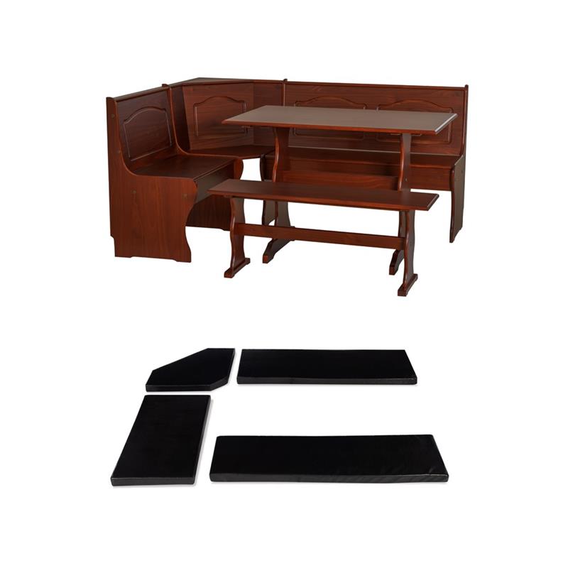 Pemberly Row 4-Piece Corner Walnut Dining Nook with Cushion Set in Black