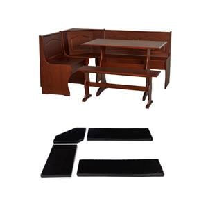 Pemberly Row 4-Piece Corner Walnut Dining Nook with Cushion Set in Black