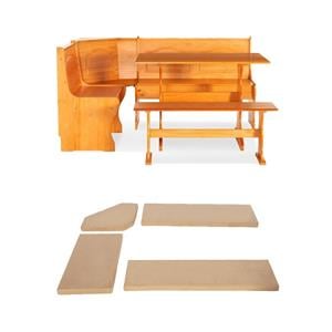 Pemberly Row 4-Piece Corner Natural Dining Nook with Cushion Set in Beige