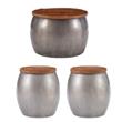 Pemberly Row Set of 3 Metal Drum Table & Side Tables with Storage in Pewter