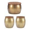 Pemberly Row Set of 3 Large Wood and Metal Drum Table & Side Tables with Storage