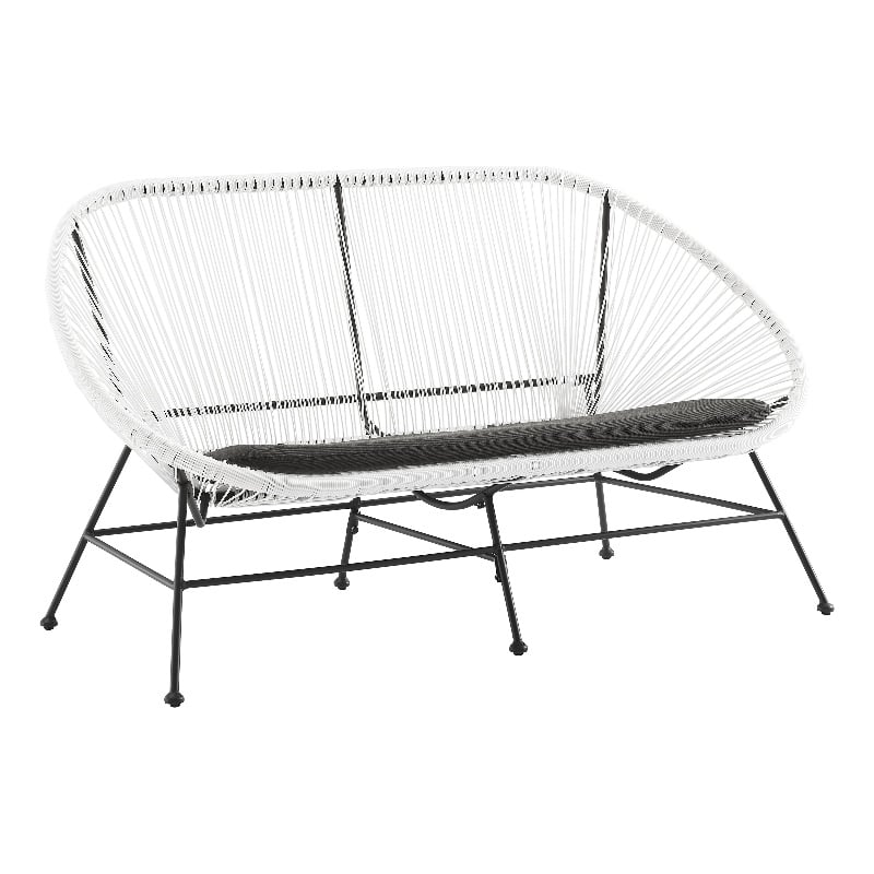 Pemberly Row Set of 3 Outdoor Wicker Roping Steel Frame Oval Chairs & Loveseat