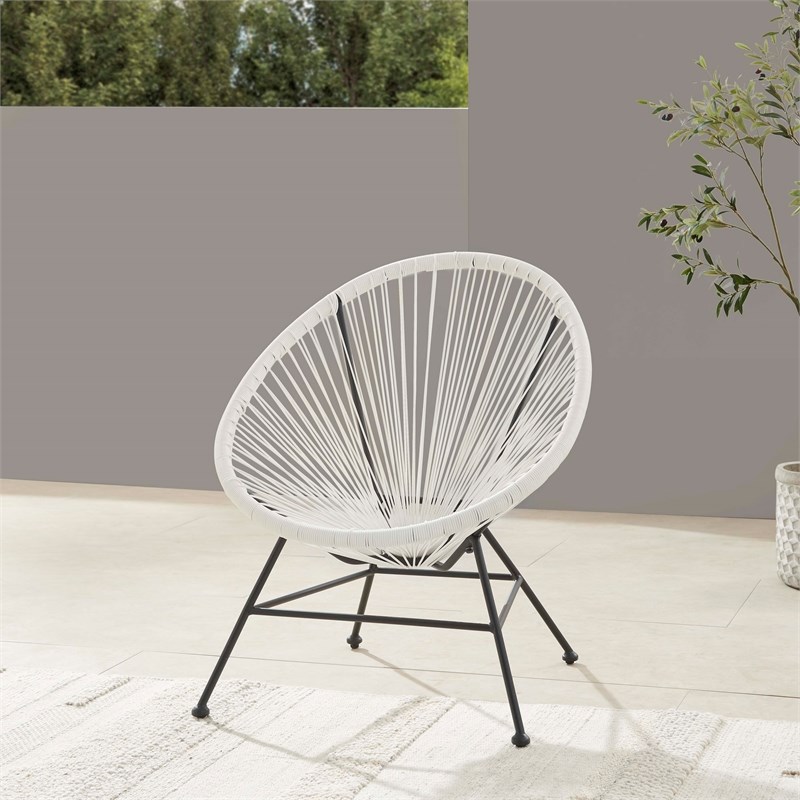 Pemberly Row Set of 3 Outdoor Wicker Roping Steel Frame Oval Chairs & Loveseat