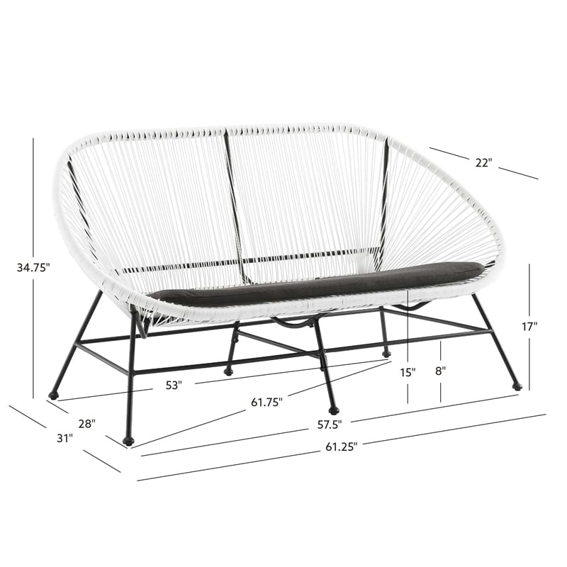 Pemberly Row Set of 3 Outdoor Wicker Roping Steel Frame Oval Chairs & Loveseat