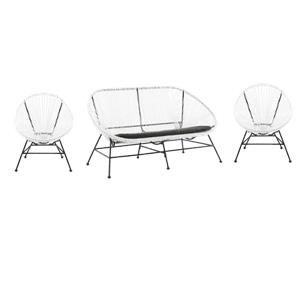 Pemberly Row Set of 3 Outdoor Wicker Roping Steel Frame Oval Chairs & Loveseat