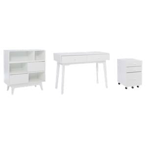 Pemberly Row Set of 3 Bookcase & Filing Cabinet & Desk in White