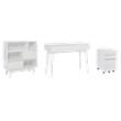 Pemberly Row Set of 3 Bookcase & Filing Cabinet & Desk in White