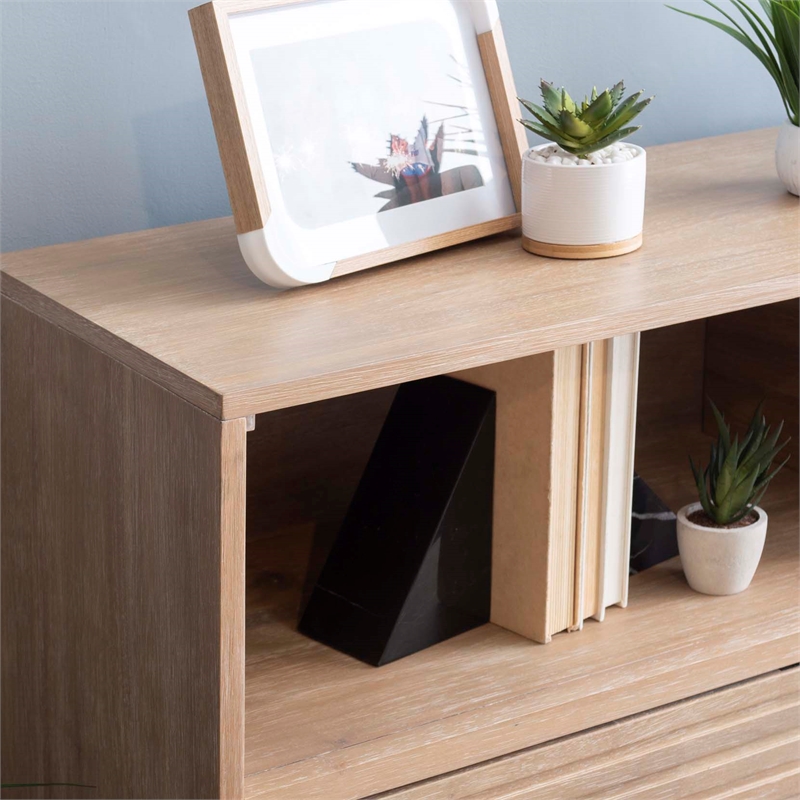 Pemberly Row Set of 2 Bookcase & Filing Cabinet with Rolling Castors in Natural