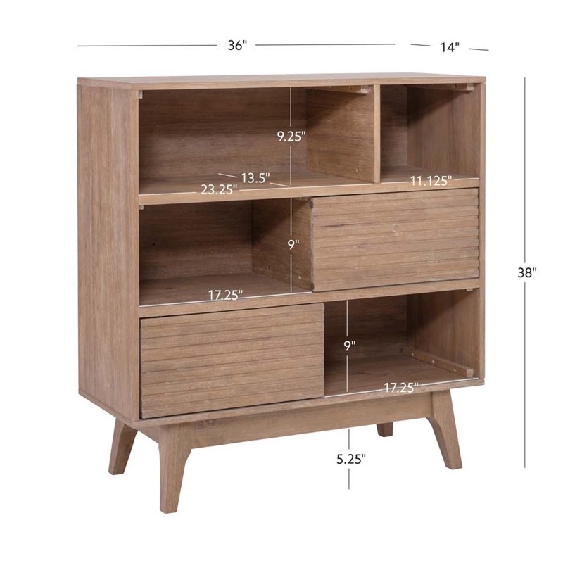 Pemberly Row Set of 2 Bookcase & Filing Cabinet with Rolling Castors in Natural