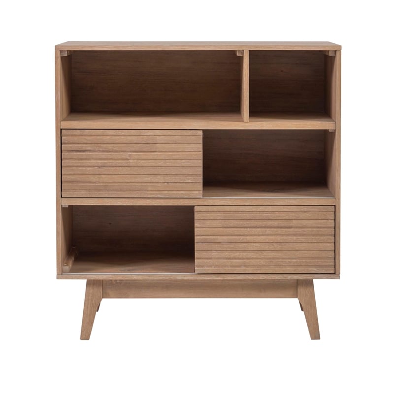 Pemberly Row Set of 2 Bookcase & Filing Cabinet with Rolling Castors in Natural