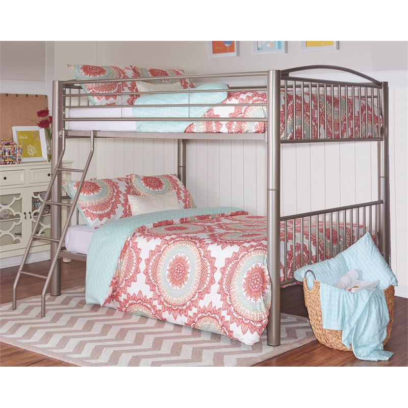 Pemberly Row Set of 2 Metal Youth Cabinet & Full Over Full Bunk Bed with Ladder