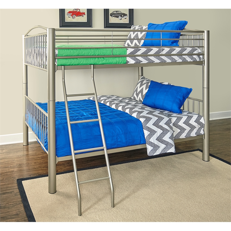 Pemberly Row Set of 2 Metal Youth Cabinet & Full Over Full Bunk Bed with Ladder