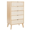 Pemberly Row Set of 4-Piece Woven Rattan Cane Queen Bedroom Set in Natural