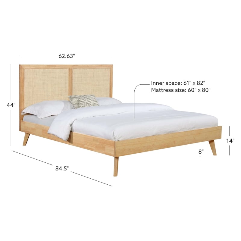 Pemberly Row Set of 4-Piece Woven Rattan Cane Queen Bedroom Set in Natural