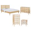 Pemberly Row Set of 4-Piece Woven Rattan Cane Queen Bedroom Set in Natural