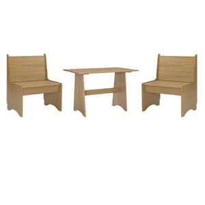 Pemberly Row Set of 3 Solid Pine Wood Table in Honey & Small Back Rest Benches