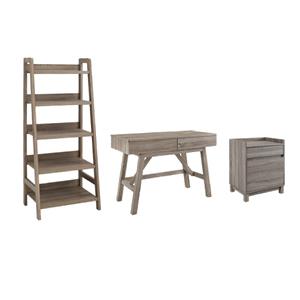 Pemberly Row Set of 3 Filing Cabinet & Ladder Bookcase & Small Space Desk