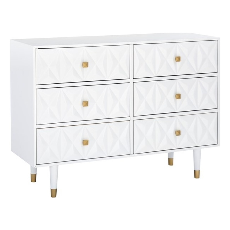 Pemberly Row Set of 3 6-Drawer Dresser & 2-Drawer Nightstands in Glossy White