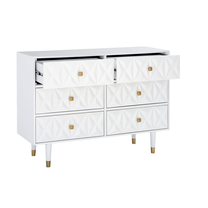 Pemberly Row Set of 3 6-Drawer Dresser & 2-Drawer Nightstands in Glossy White
