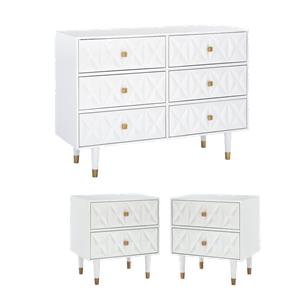 Pemberly Row Set of 3 6-Drawer Dresser & 2-Drawer Nightstands in Glossy White