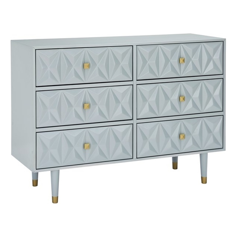 Pemberly Row Set of 4 Dresser & Chest & Nightstands in Glossy Black