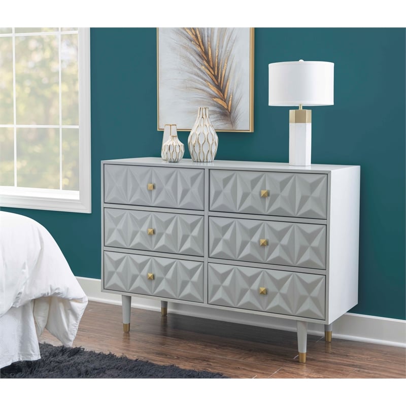 Pemberly Row Set of 4 Dresser & Chest & Nightstands in Glossy Black