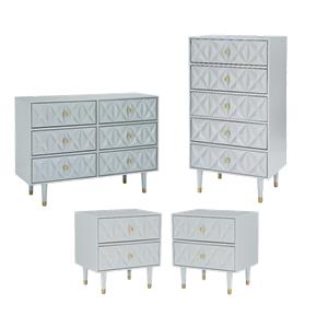 Pemberly Row Set of 4 Dresser & Chest & Nightstands in Glossy Black