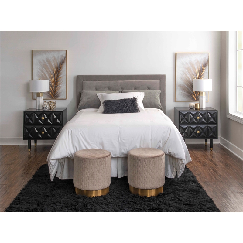 Pemberly Row Set of 3 6-Drawer Dresser & 2-Drawer Nightstands in Glossy Black