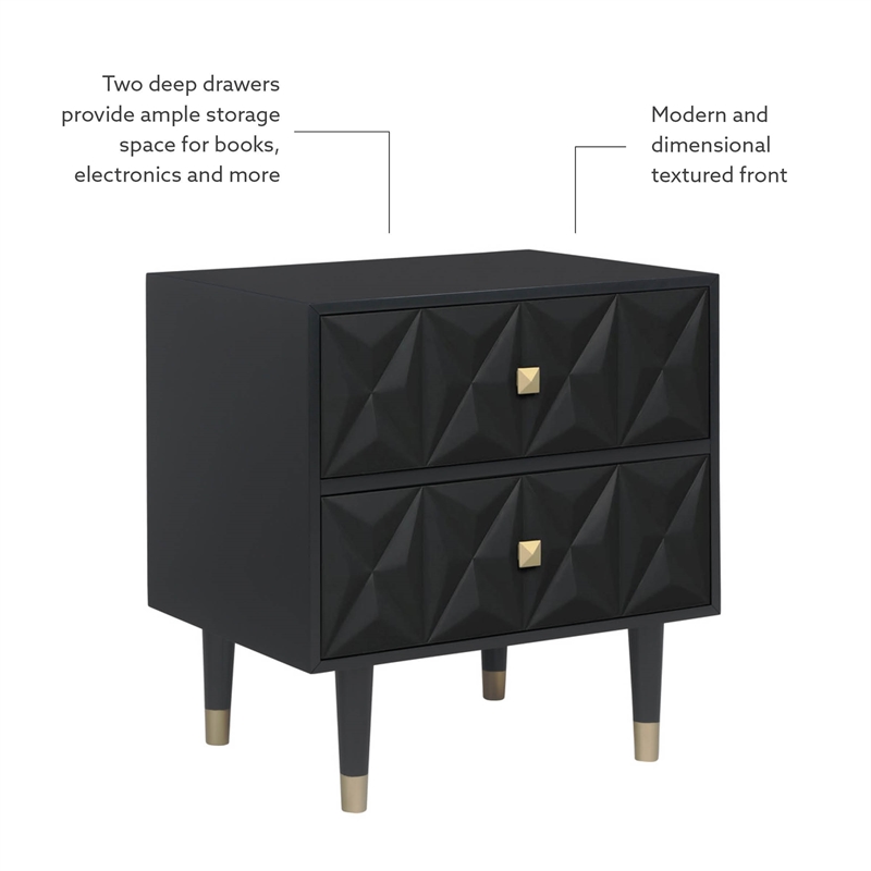 Pemberly Row Set of 3 6-Drawer Dresser & 2-Drawer Nightstands in Glossy Black
