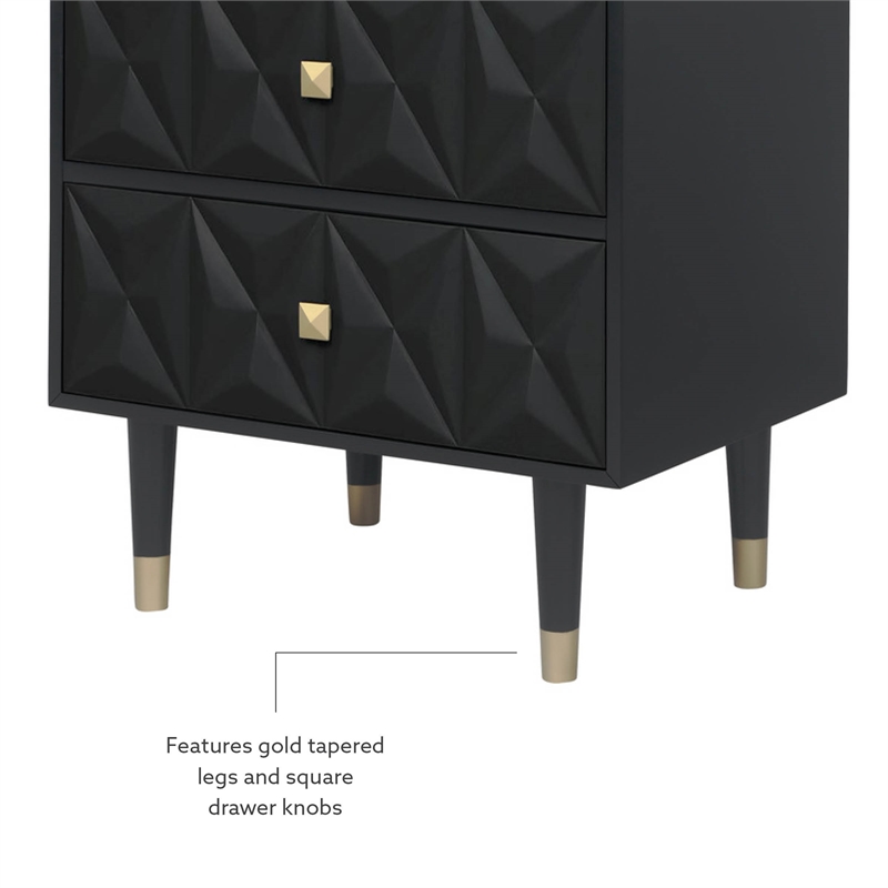 Pemberly Row Set of 3 6-Drawer Dresser & 2-Drawer Nightstands in Glossy Black