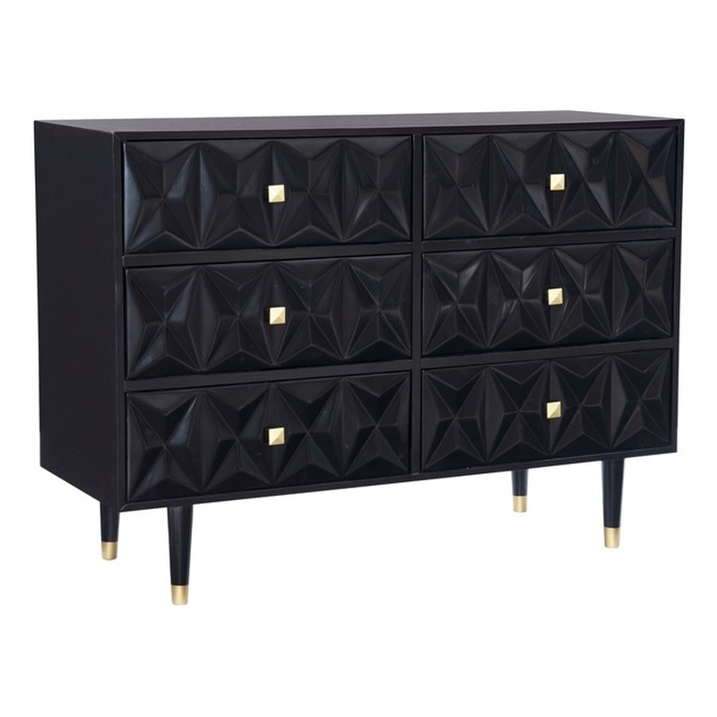 Pemberly Row Set of 3 6-Drawer Dresser & 2-Drawer Nightstands in Glossy Black