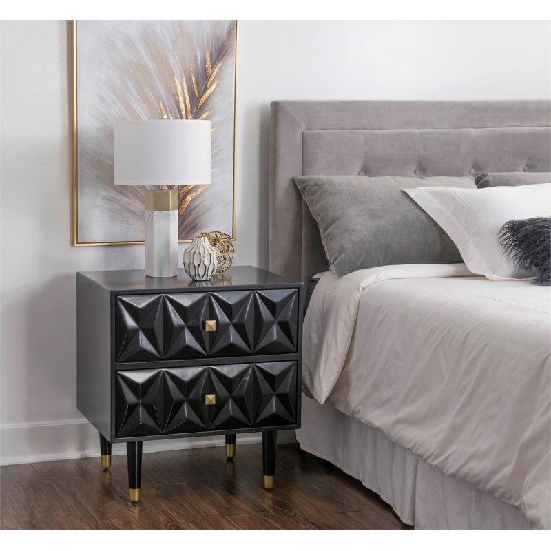 Pemberly Row Set of 3 6-Drawer Dresser & 2-Drawer Nightstands in Glossy Black