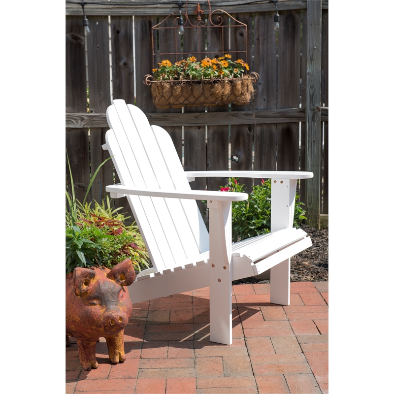 Pemberly Row 4-Piece Adirondack Acacia Wood Outdoor Seating & Table Set in White