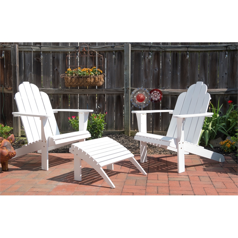 Pemberly Row 4-Piece Adirondack Acacia Wood Outdoor Seating & Table Set in White
