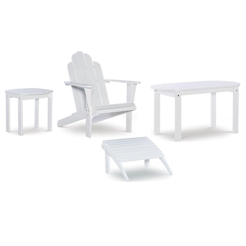 Pemberly Row 4-Piece Adirondack Acacia Wood Outdoor Seating & Table Set in White