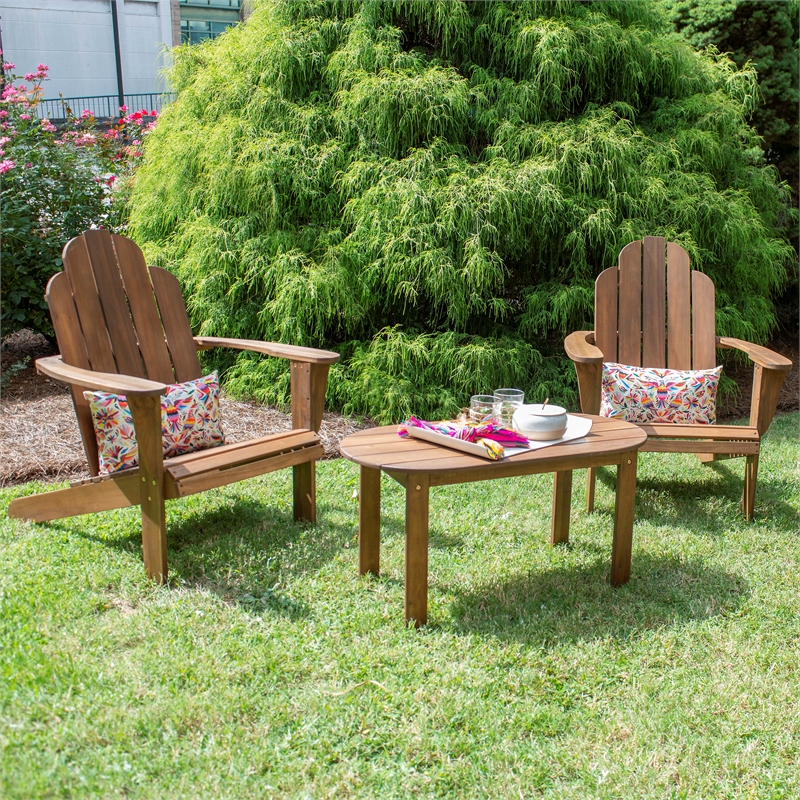 Pemberly Row 4-Piece Adirondack Wood Outdoor Seating & Table Set in Brown