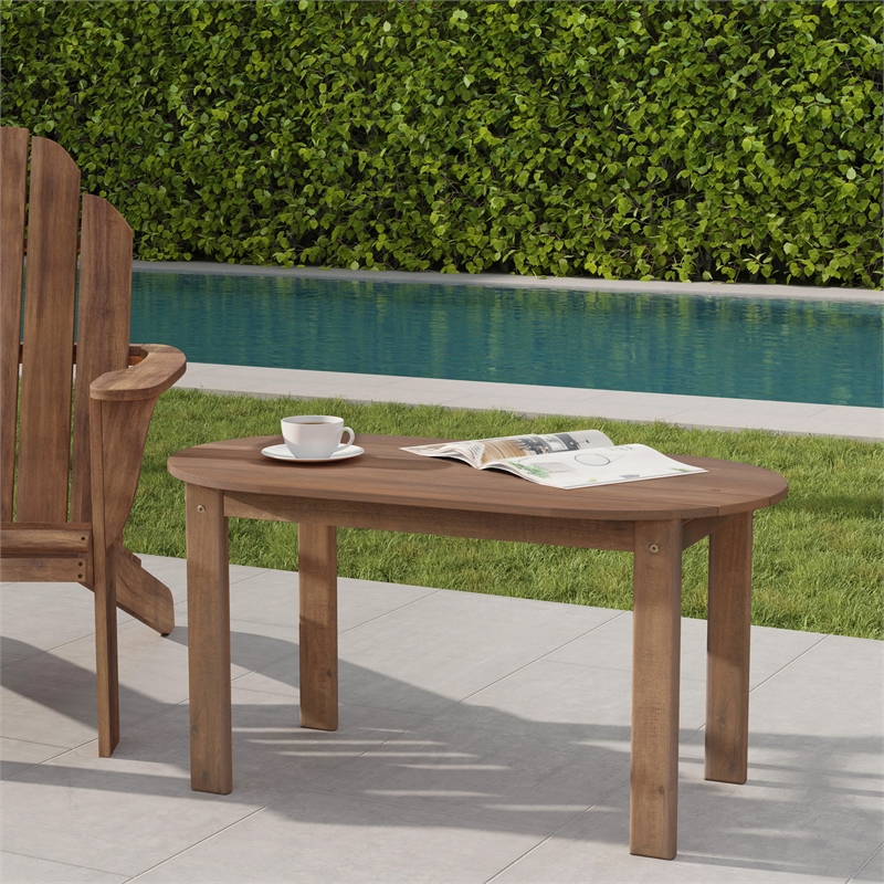 Pemberly Row 4-Piece Adirondack Wood Outdoor Seating & Table Set in Brown